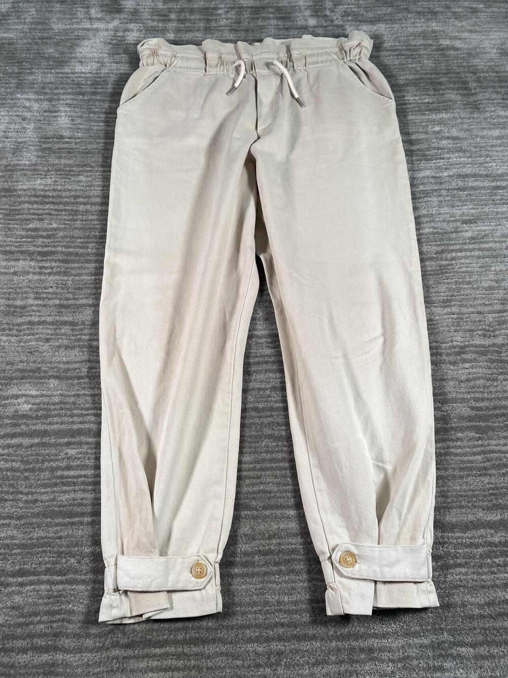 Dear John Pants Womens 32 Beige Twill Jogger Elastic Waist Cuffed Drawstring